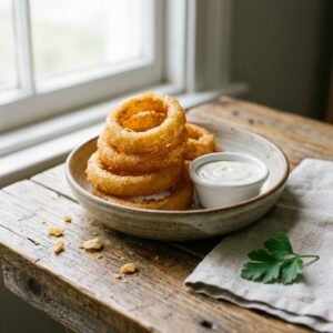 Aranybarna rántott hagymakarikák mártogatóssal